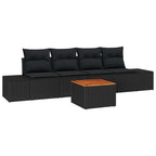 Gartensofa-set mit Kissen 5 pcs Schwarz Poly-Rattan