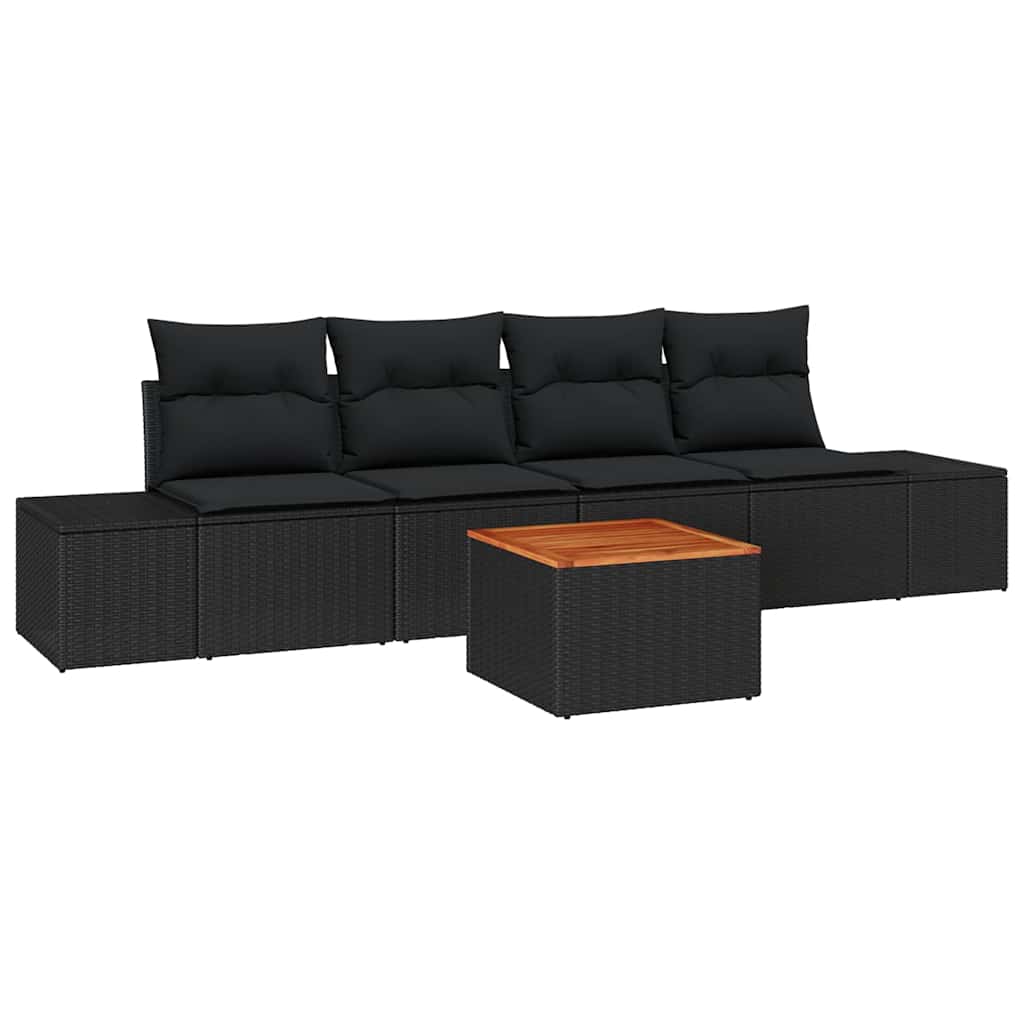 Gartensofa-set mit Kissen 5 pcs Schwarz Poly-Rattan
