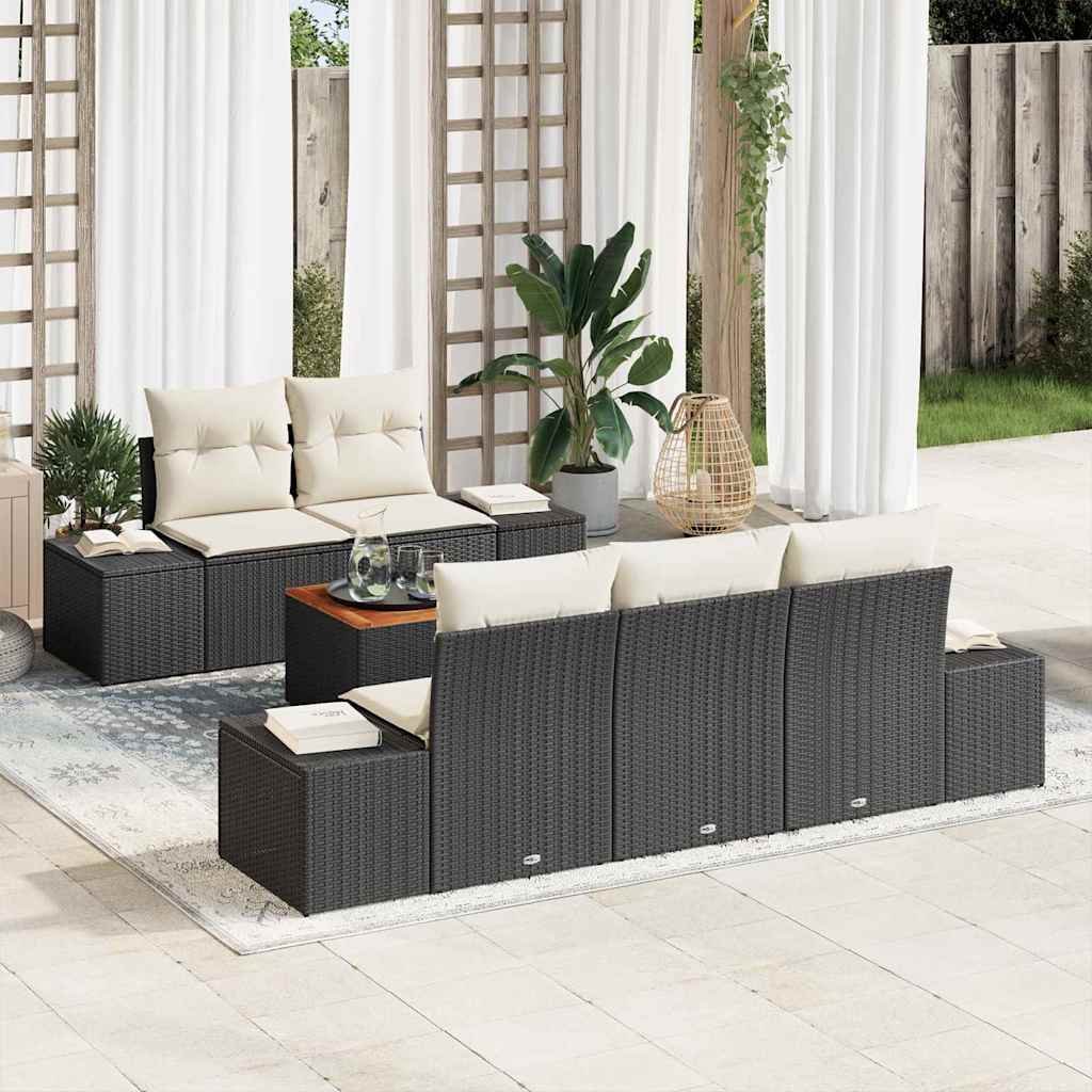 Gartensofa-set mit Kissen 6 pcs Schwarz Poly-Rattan