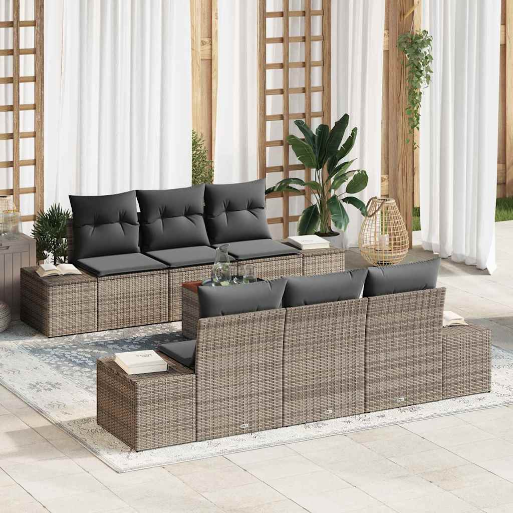 Gartensofa-set mit Kissen 7 pcs Grau Poly-Rattan