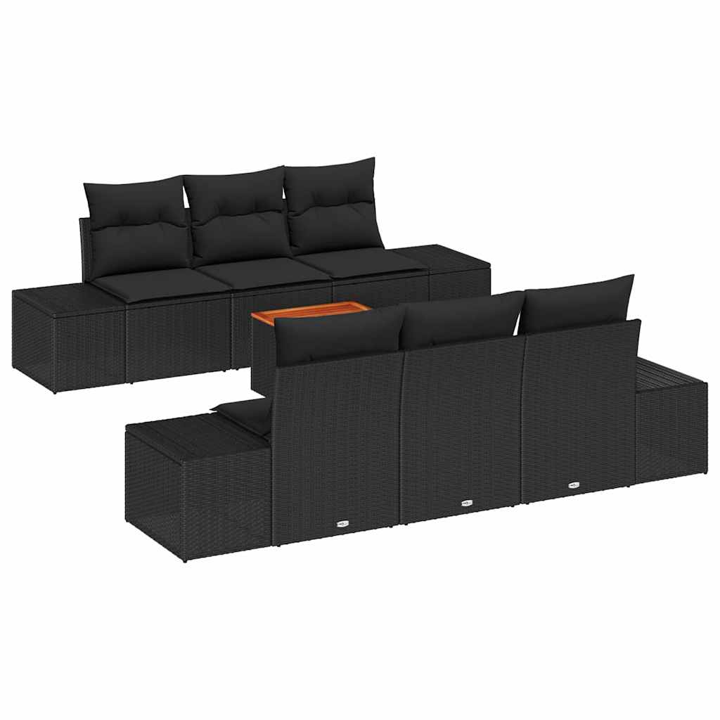 Gartensofa-set mit Kissen 7 pcs Schwarz Poly-Rattan