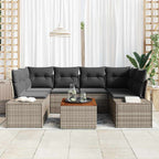Gartensofa-set mit Kissen 7 pcs Grau Poly-Rattan