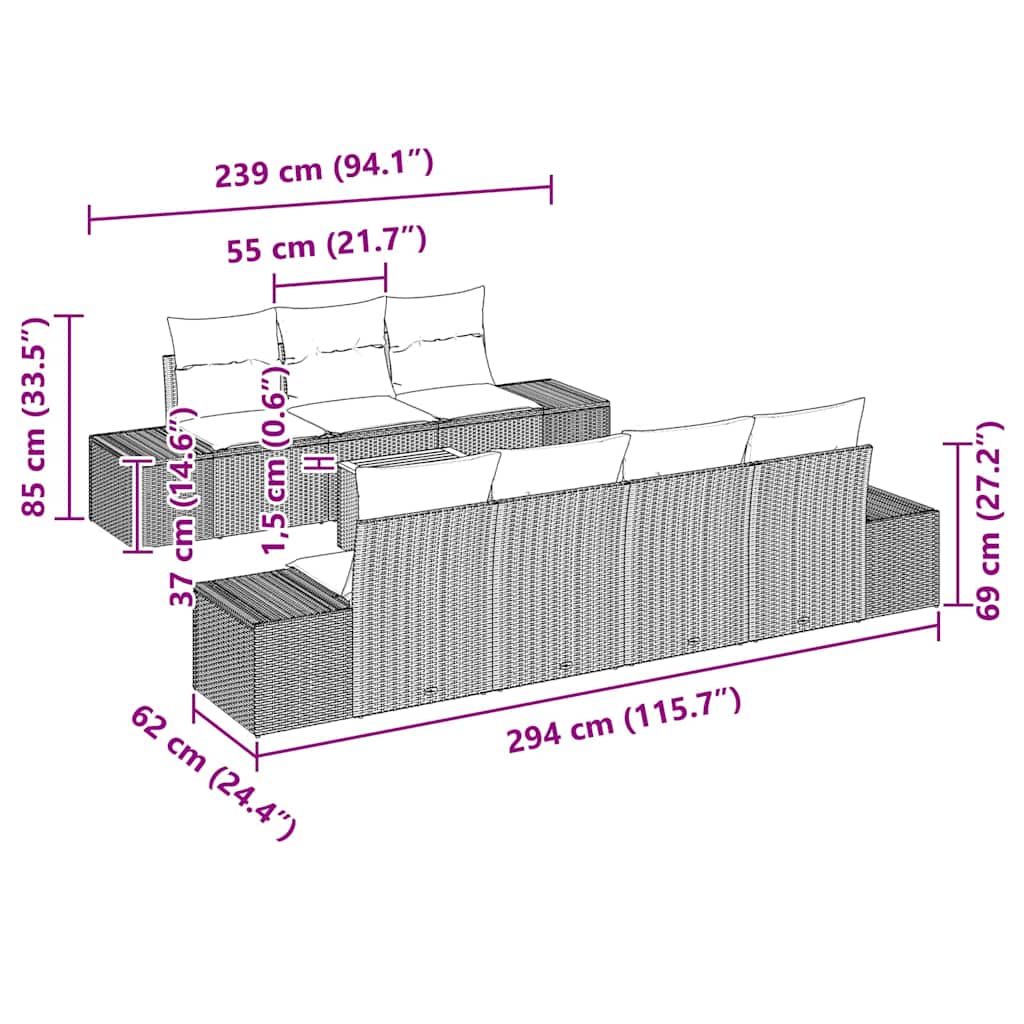 Gartensofa-set mit Kissen 8 pcs Schwarz Poly-Rattan