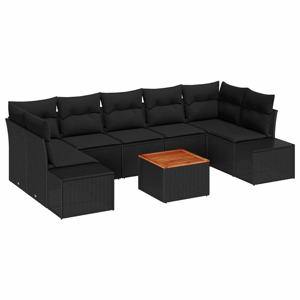 Gartensofa-set mit Kissen 8 pcs Schwarz Poly-Rattan