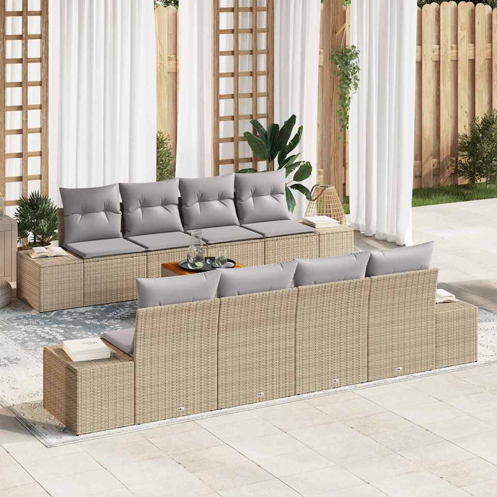 Gartensofa-set mit Kissen 9 pcs Beige Poly-Rattan