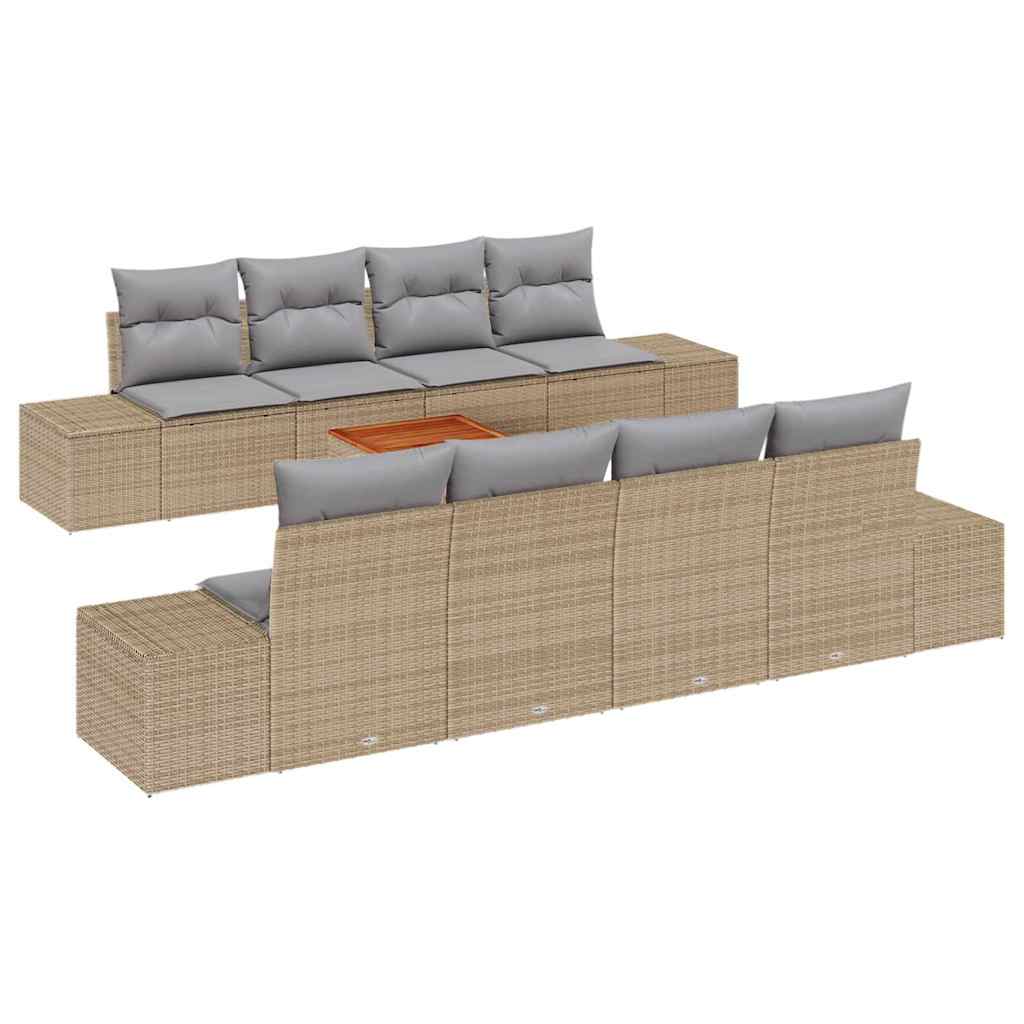 Gartensofa-set mit Kissen 9 pcs Beige Poly-Rattan