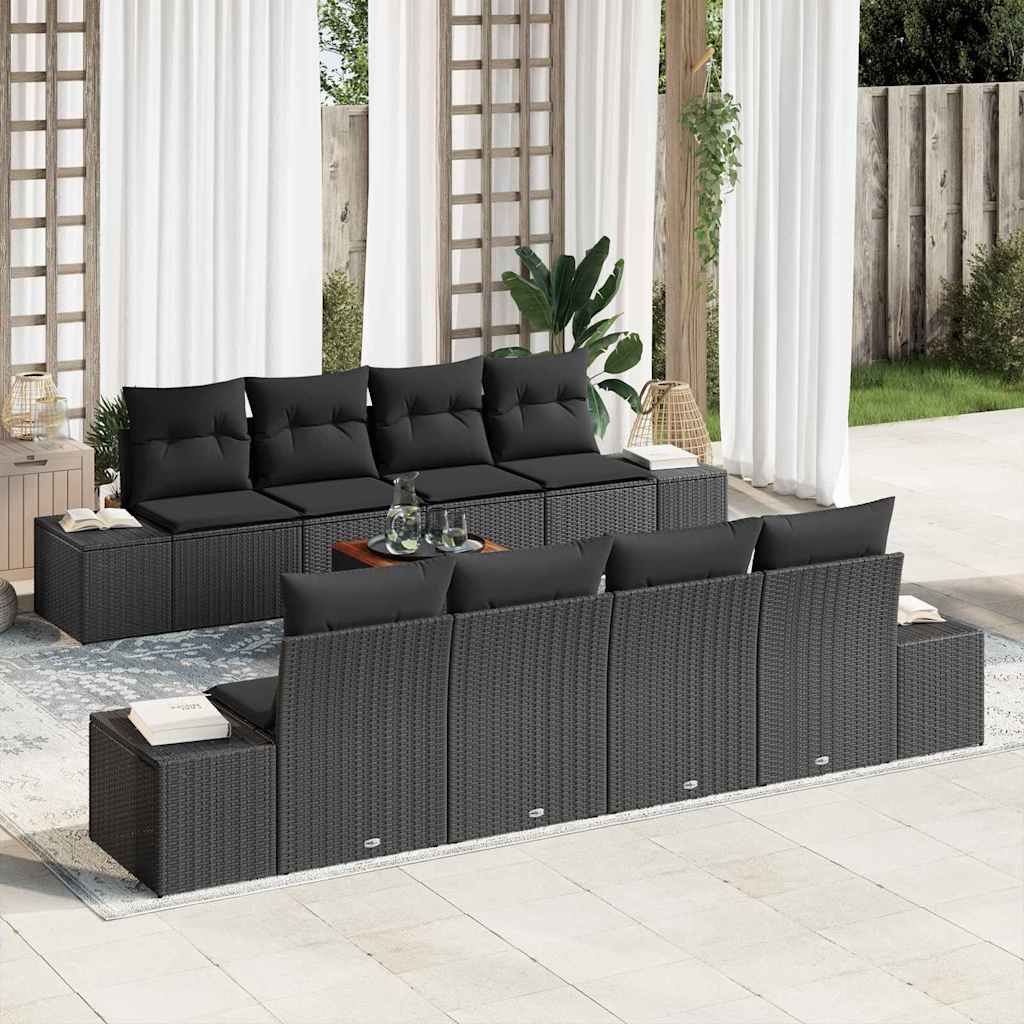 Gartensofa-set mit Kissen 9 pcs Schwarz Poly-Rattan