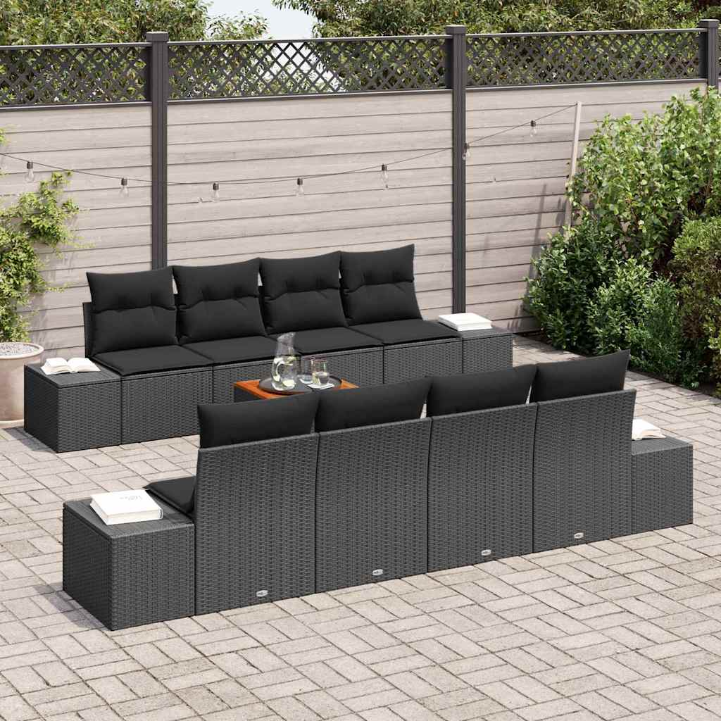 Gartensofa-set mit Kissen 9 pcs Schwarz Poly-Rattan
