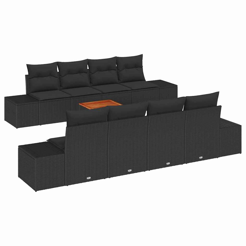 Gartensofa-set mit Kissen 9 pcs Schwarz Poly-Rattan