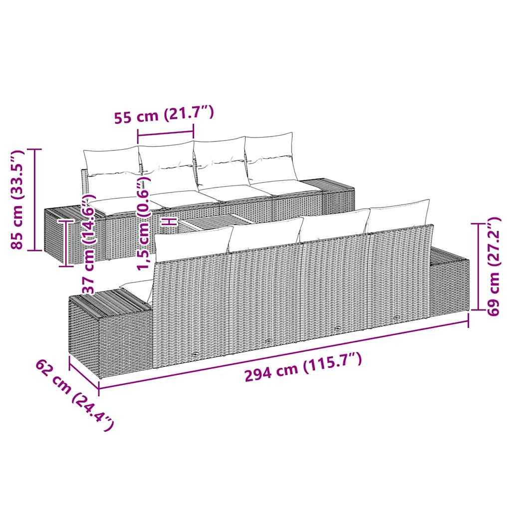 Gartensofa-set mit Kissen 9 pcs Schwarz Poly-Rattan