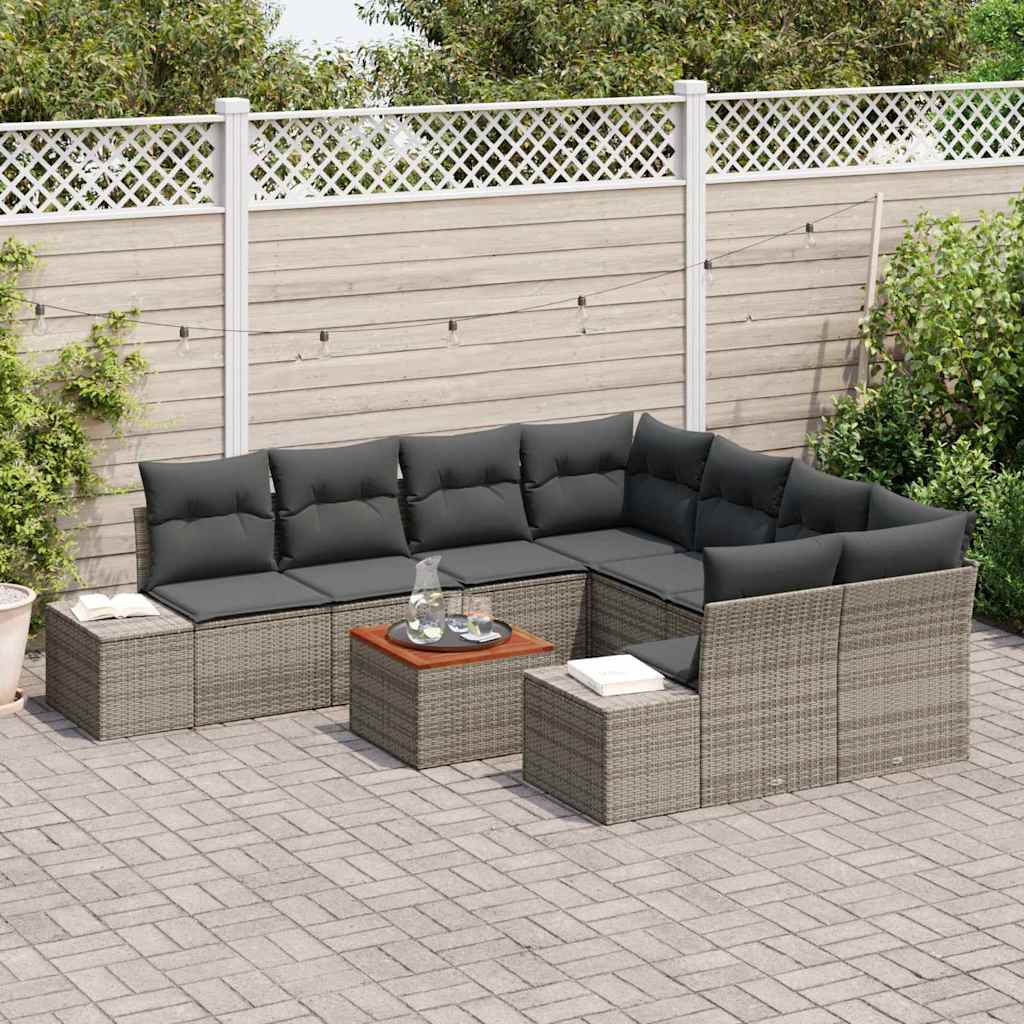 Gartensofa-set mit Kissen 9 pcs Grau Poly-Rattan