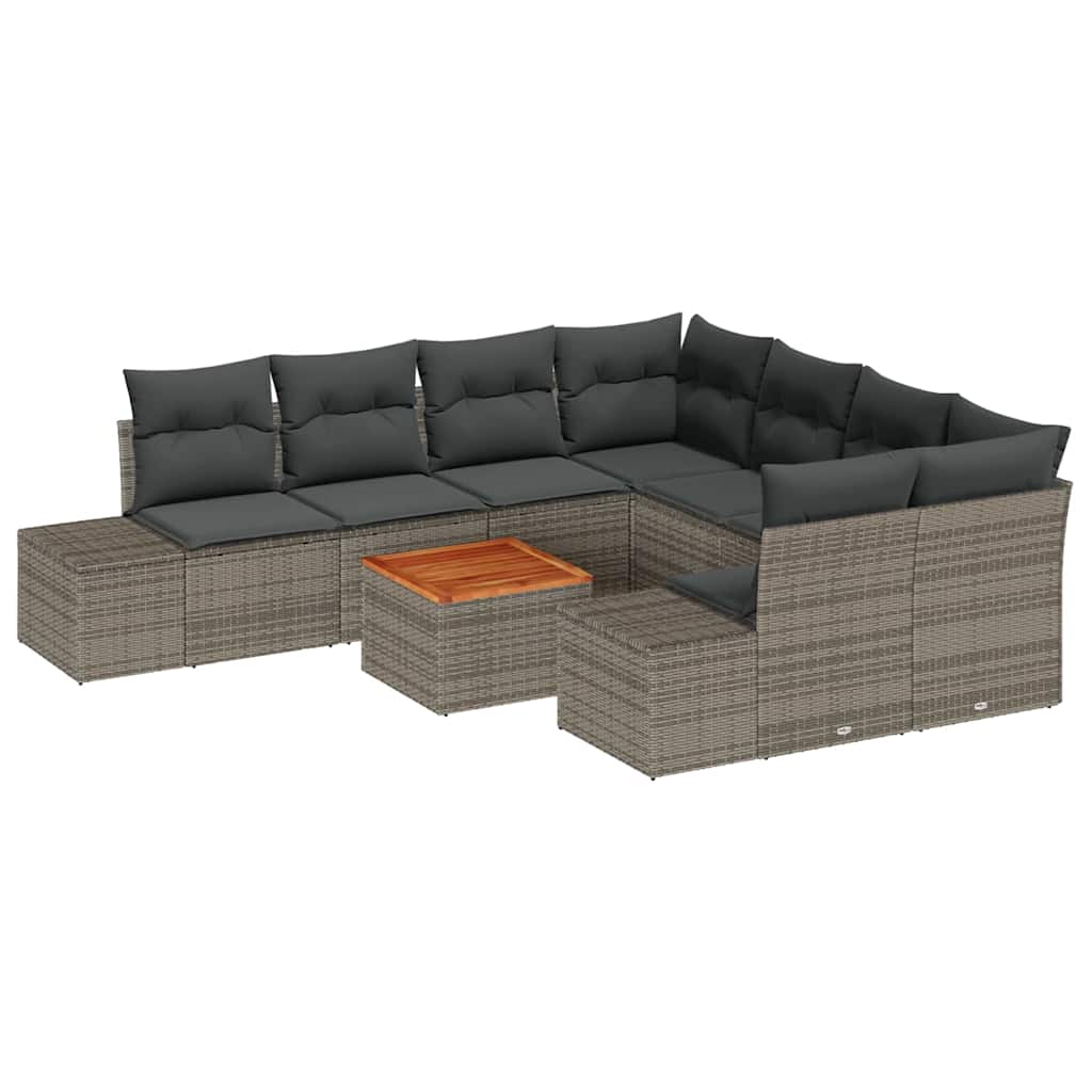 Gartensofa-set mit Kissen 9 pcs Grau Poly-Rattan