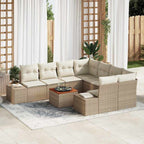 Gartensofa-set mit Kissen 9 pcs Beige Poly-Rattan