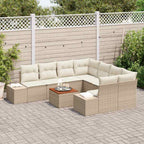 Gartensofa-set mit Kissen 9 pcs Beige Poly-Rattan