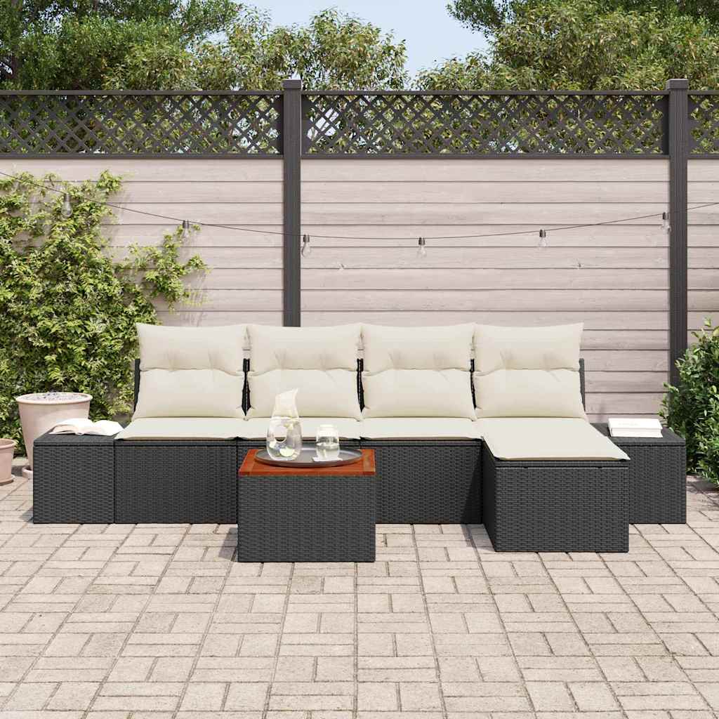 Gartensofa-set mit Kissen 6 pcs Schwarz Poly-Rattan
