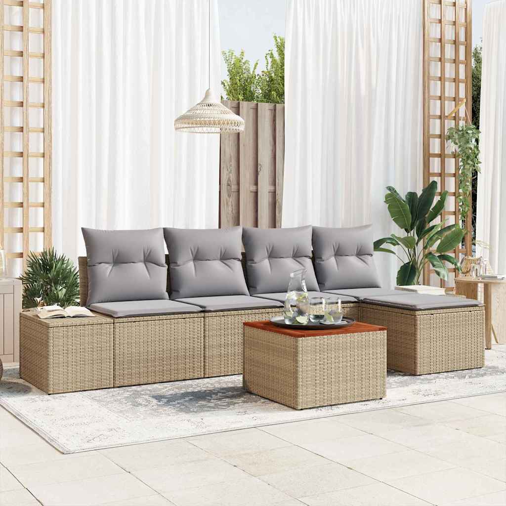 Gartensofa-set mit Kissen 6 pcs Beige Poly-Rattan