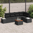 Gartensofa-set mit Kissen 6 pcs Schwarz Poly-Rattan