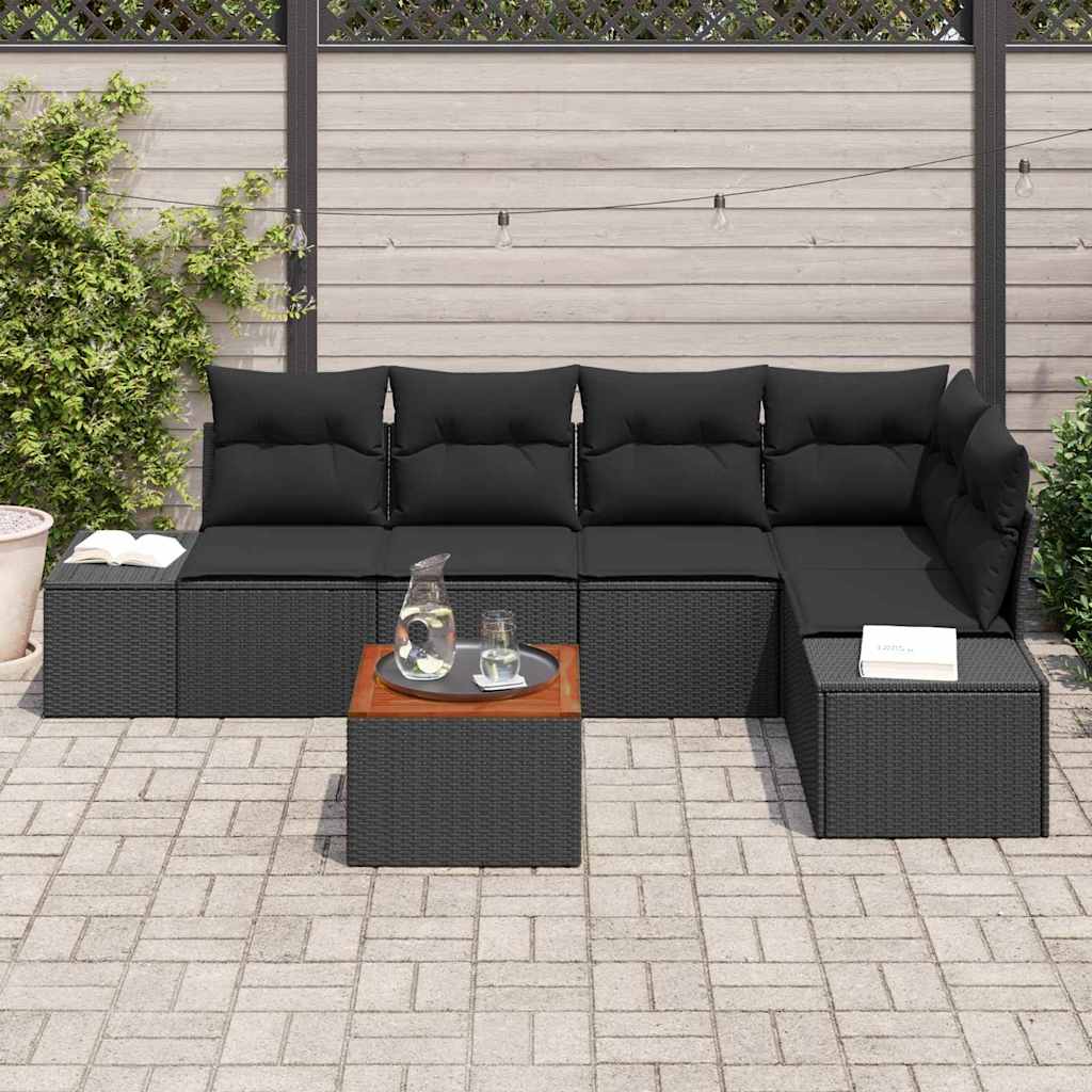 Gartensofa-set mit Kissen 6 pcs Schwarz Poly-Rattan