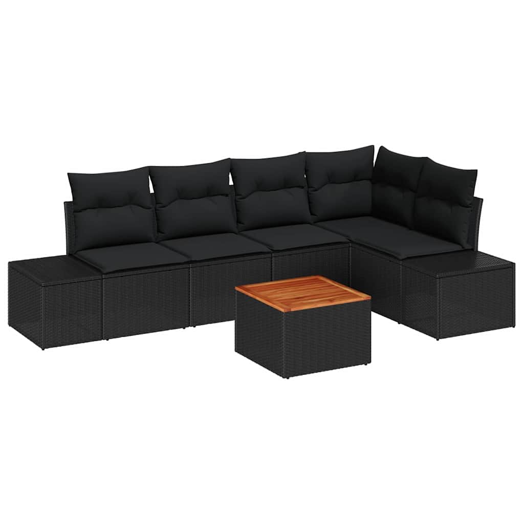Gartensofa-set mit Kissen 6 pcs Schwarz Poly-Rattan