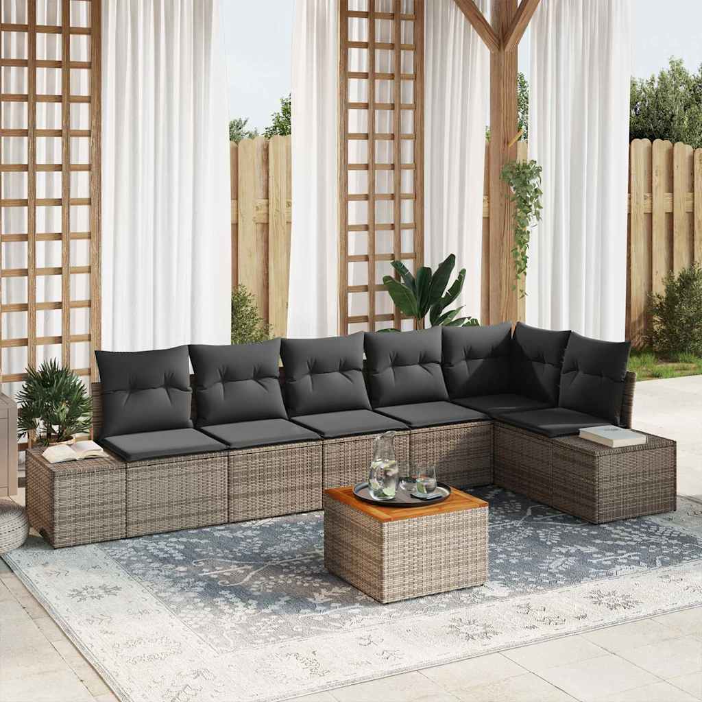 Gartensofa-set mit Kissen 7 pcs Grau Poly-Rattan