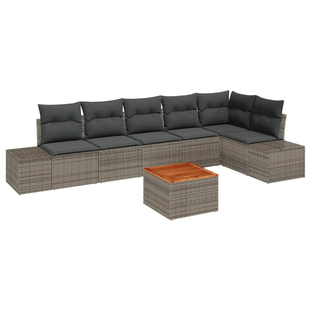 Gartensofa-set mit Kissen 7 pcs Grau Poly-Rattan