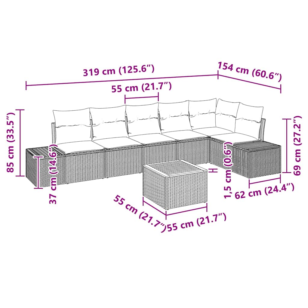 Gartensofa-set mit Kissen 7 pcs Grau Poly-Rattan