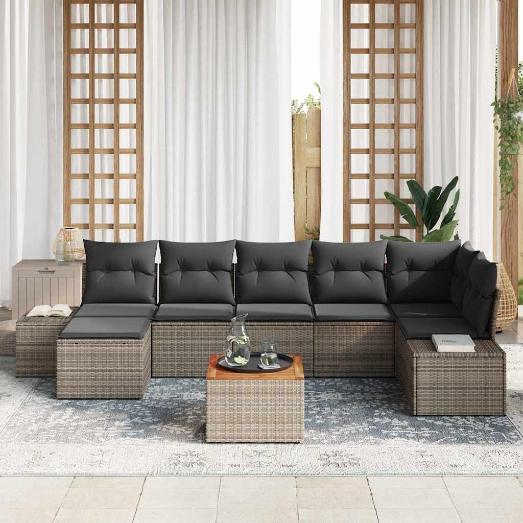 Gartensofa-set mit Kissen 8 pcs Grau Poly-Rattan