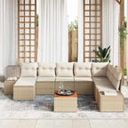 Gartensofa-set mit Kissen 9 pcs Beige Poly-Rattan