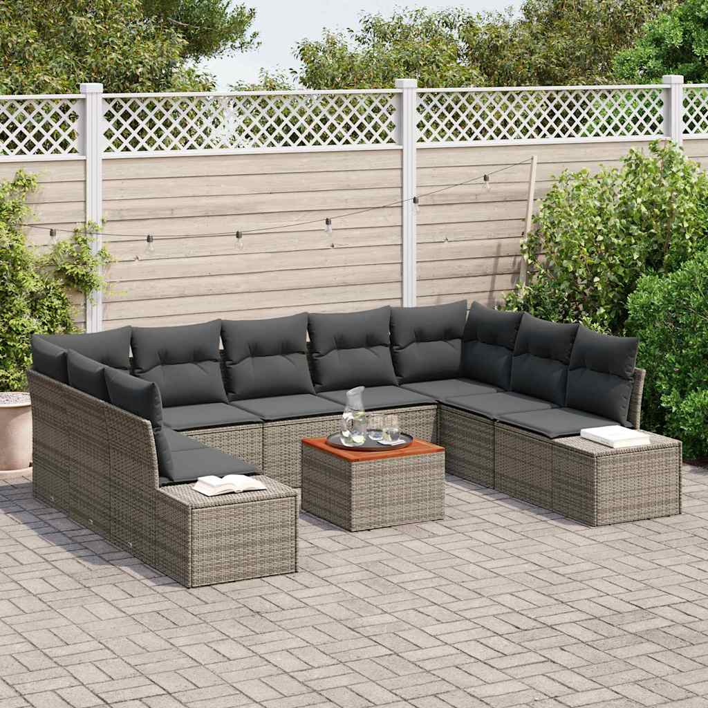 Gartensofa-set mit Kissen 10 pcs Grau Poly-Rattan