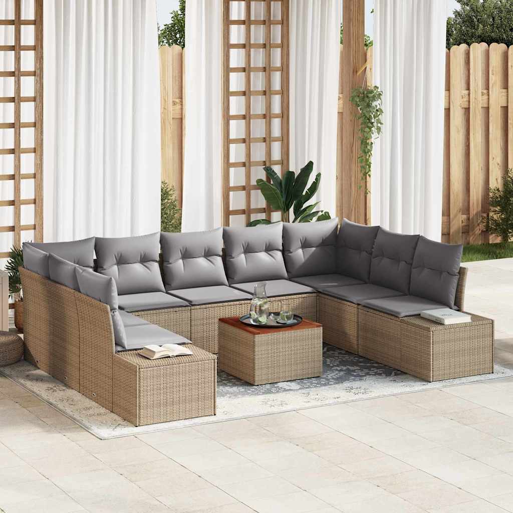 Gartensofa-set mit Kissen 10 pcs Beige Poly-Rattan