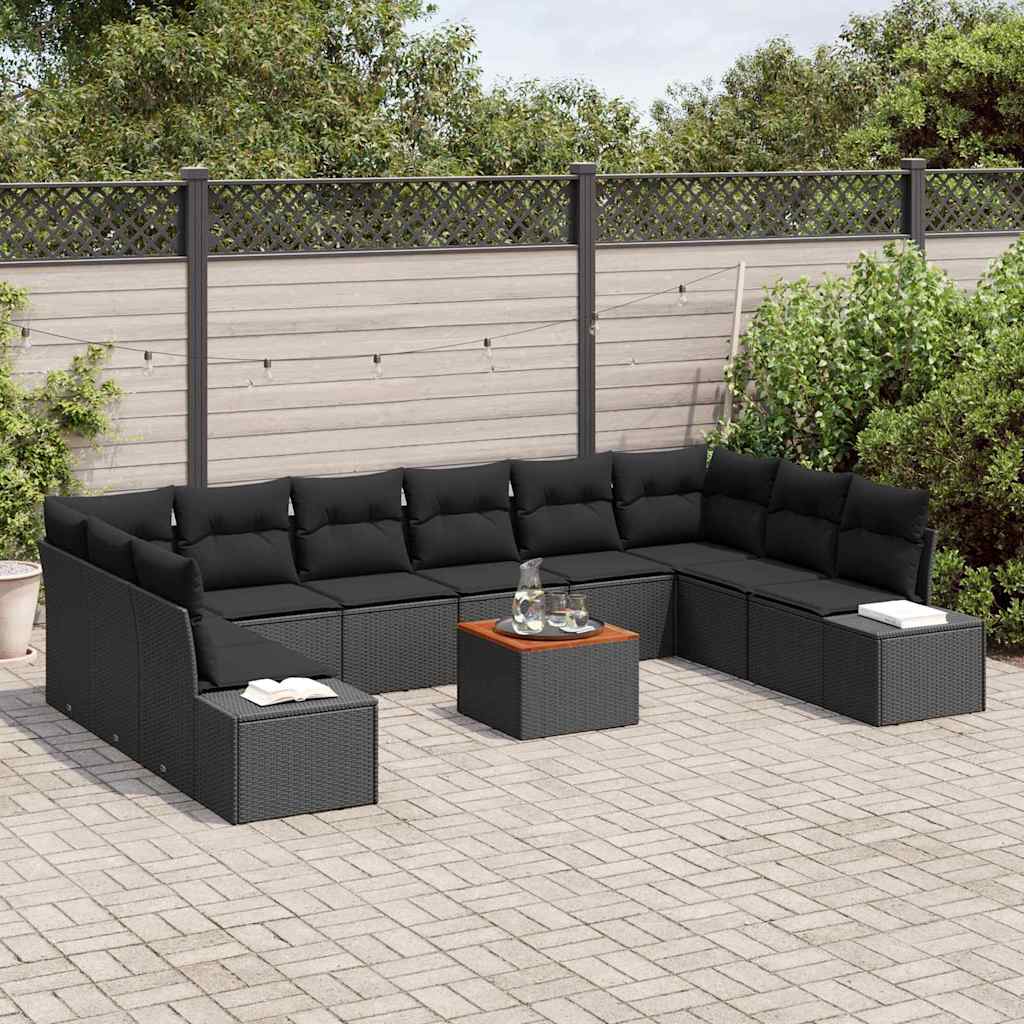 Gartensofa-set mit Kissen 11 pcs Schwarz Poly-Rattan