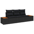 Gartensofa-set mit Kissen 3 pcs Schwarz Poly-Rattan