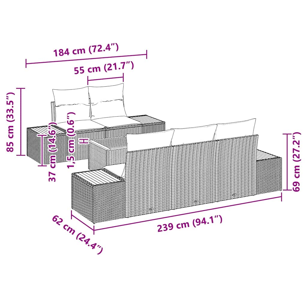 Gartensofa-set mit Kissen 6 pcs Grau Poly Rattan
