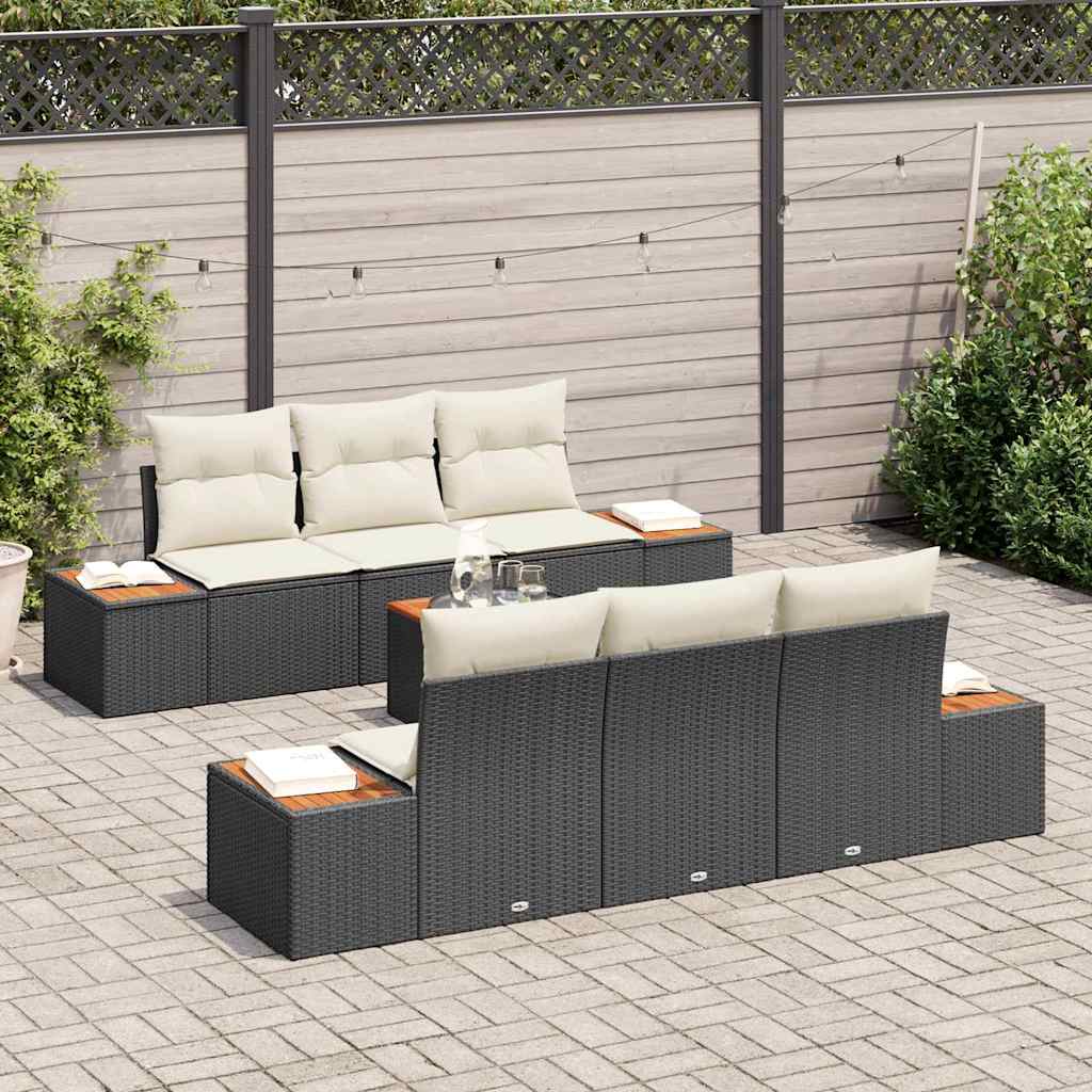 Gartensofa-set mit Kissen 7 pcs Schwarz Poly Rattan
