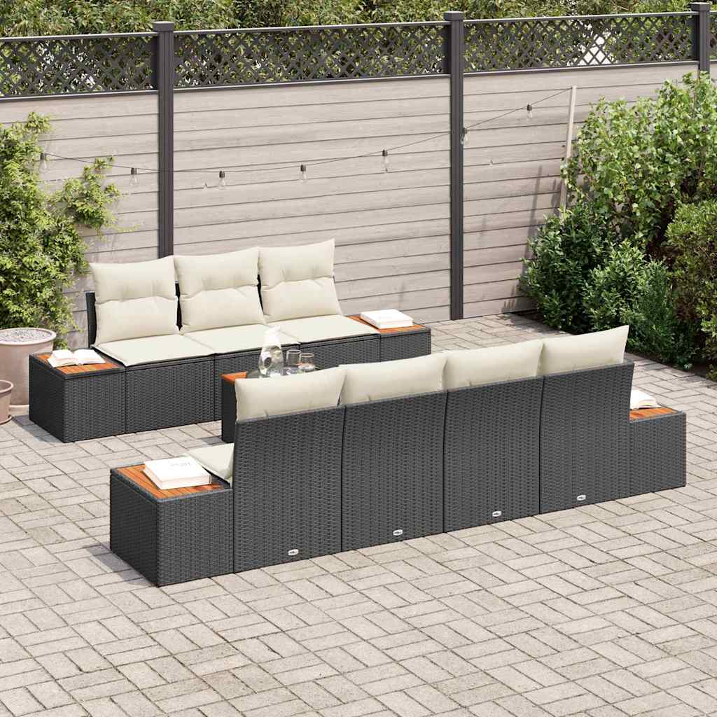 Gartensofa-set mit Kissen 8 pcs Schwarz Poly Rattan