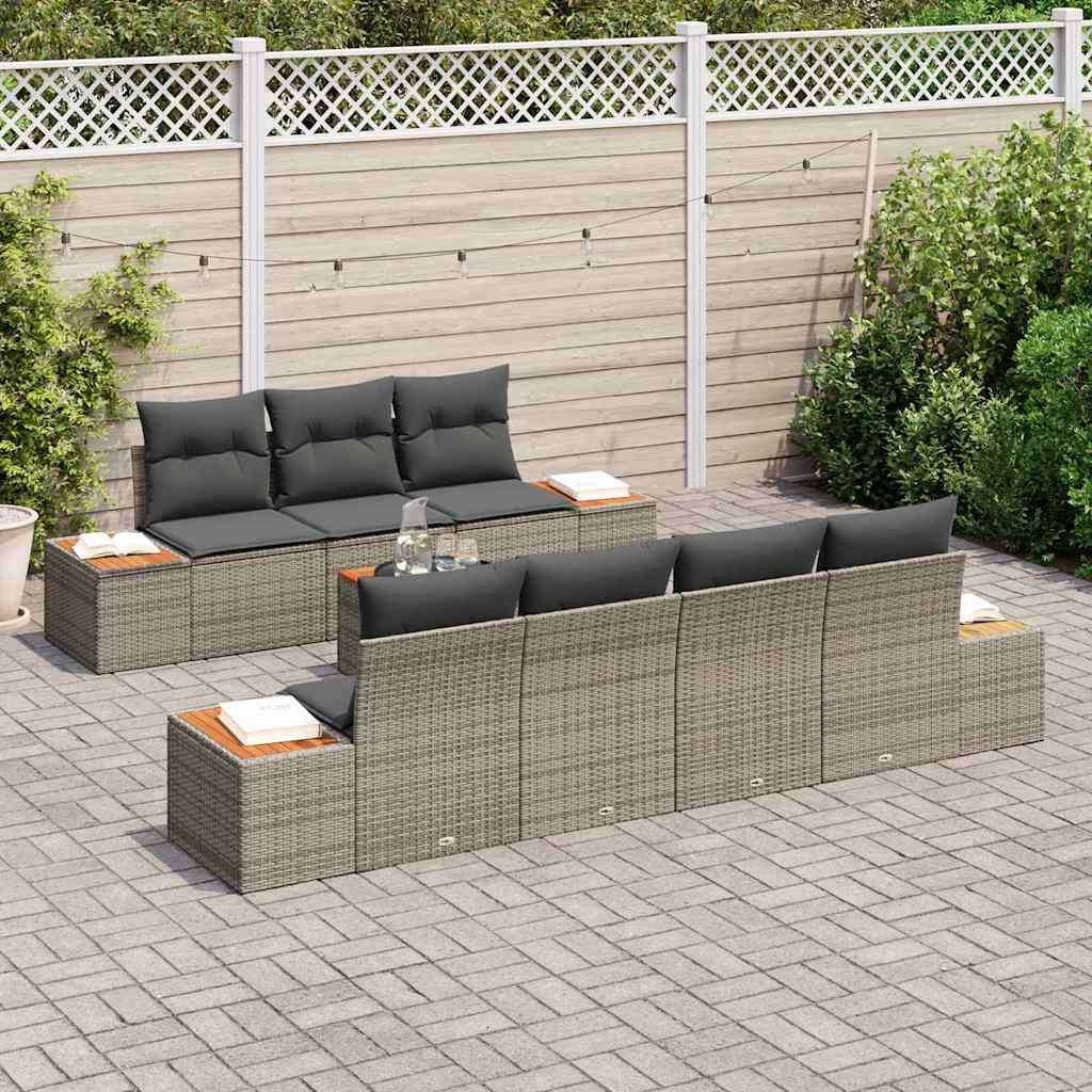 Gartensofa-set mit Kissen 8 pcs Grau Poly Rattan