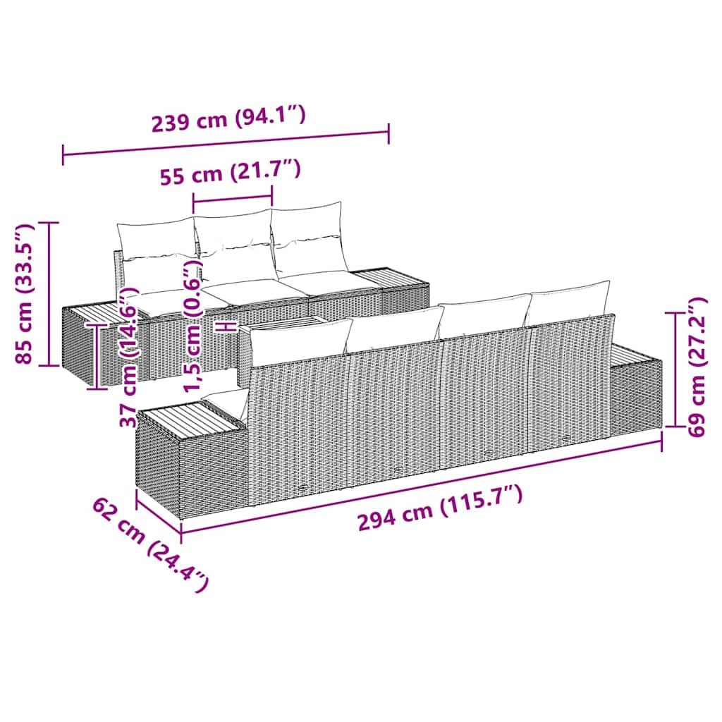 Gartensofa-set mit Kissen 8 pcs Grau Poly Rattan