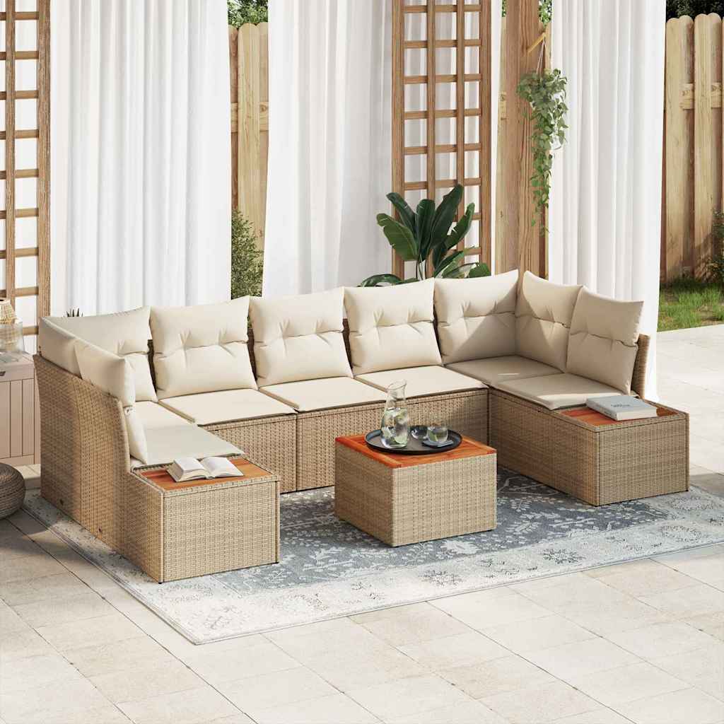 Gartensofa-set mit Kissen 8 pcs Beige Poly Rattan