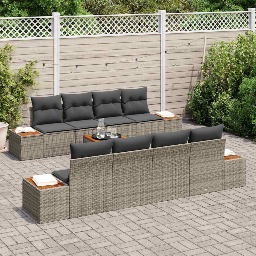 Gartensofa-set mit Kissen 9 pcs Grau Poly Rattan
