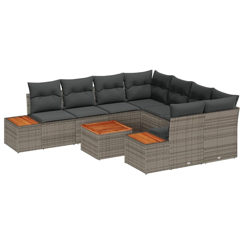 Gartensofa-set mit Kissen 9 pcs Grau Poly Rattan