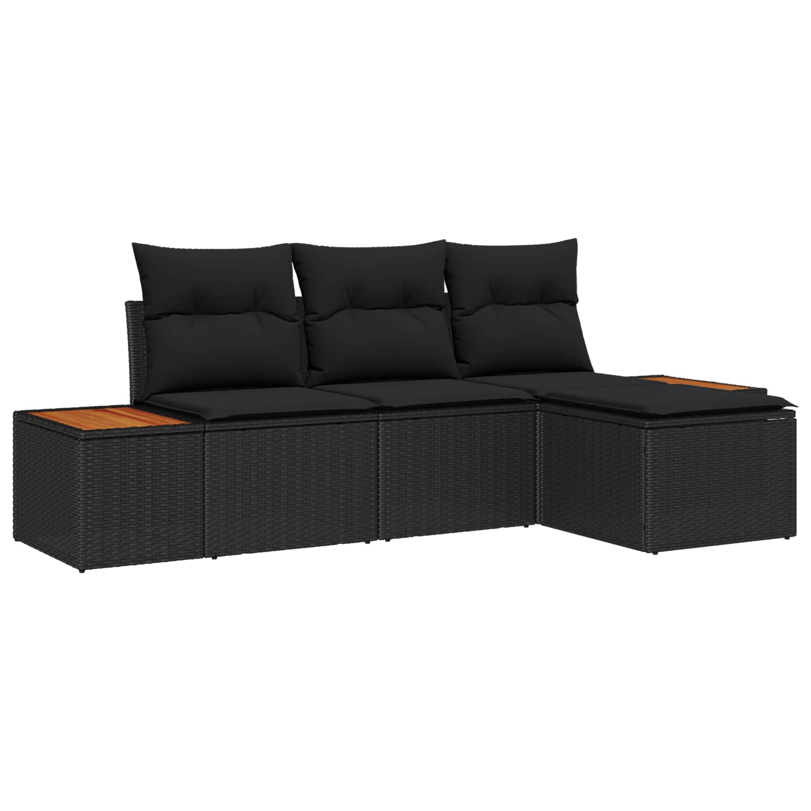 Gartensofa-set mit Kissen mit Kissen 4 pcs Schwarz Poly-Rattan