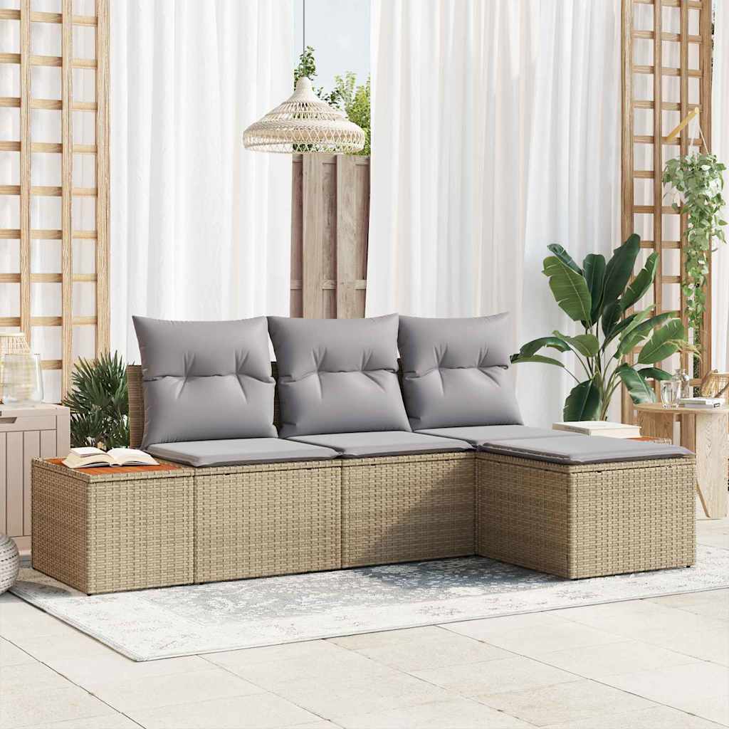 Gartensofa-set mit Kissen mit Kissen 4 pcs Beige Poly-Rattan