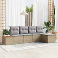 Gartensofa-set mit Kissen 5 pcs Beige Poly Rattan