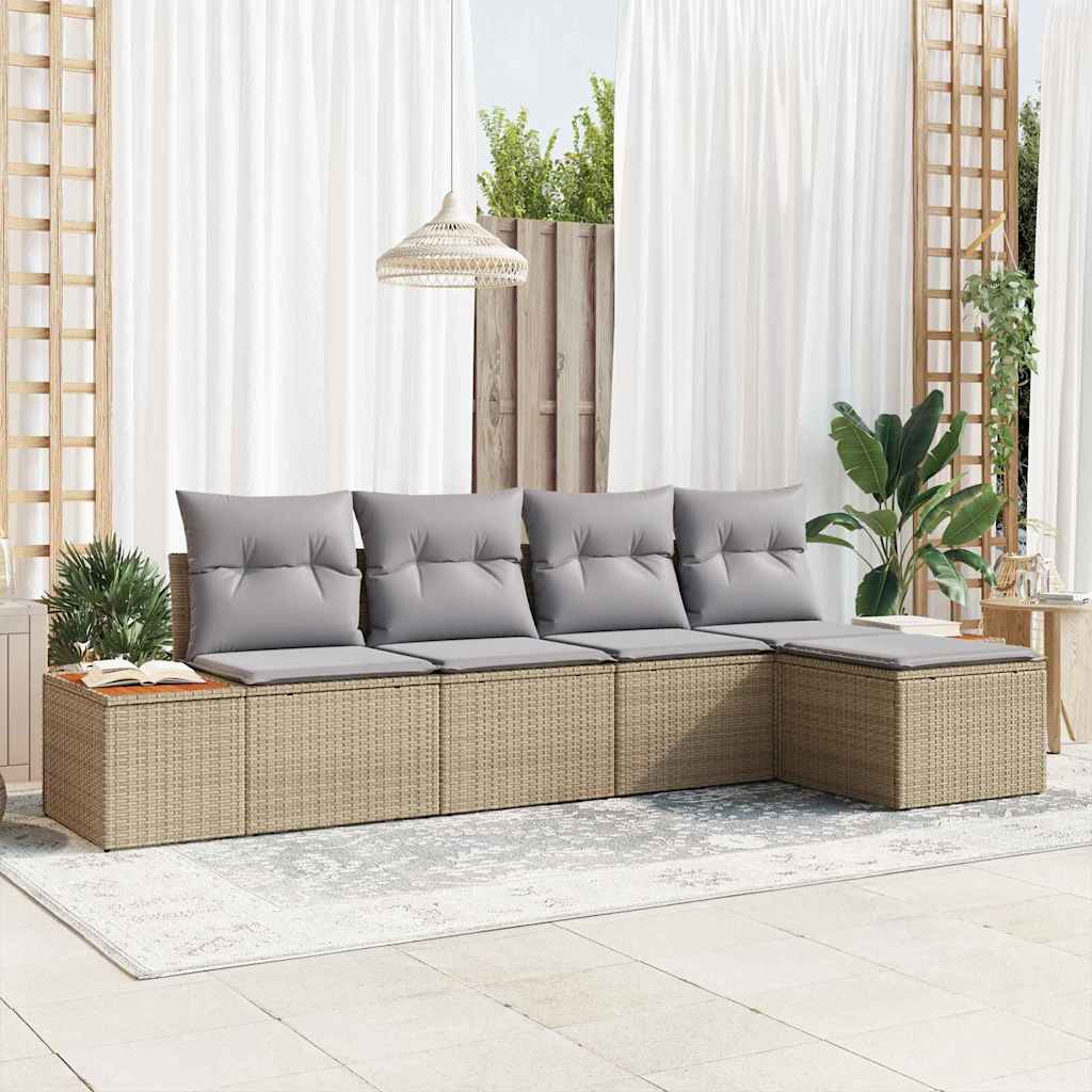 Gartensofa-set mit Kissen 5 pcs Beige Poly Rattan