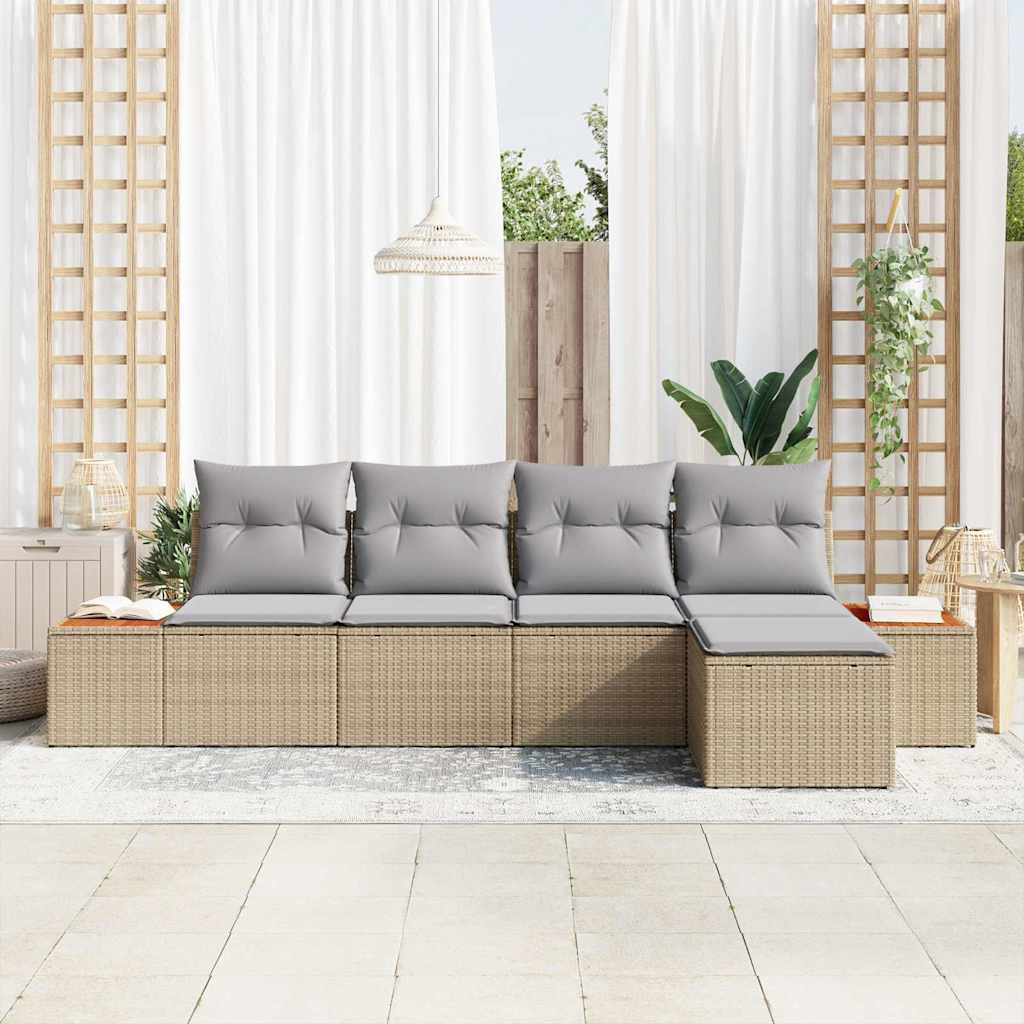 Gartensofa-set mit Kissen 5 pcs Beige Poly Rattan
