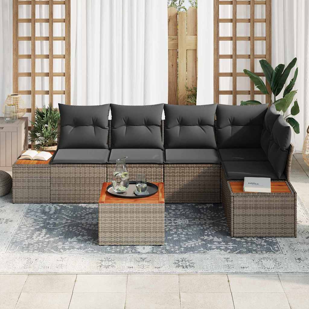 Gartensofa-set mit Kissen 6 pcs Grau Poly Rattan