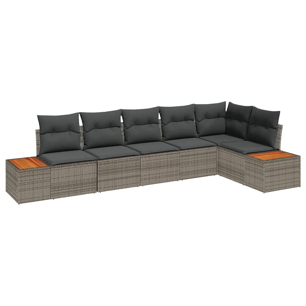 Gartensofa-set mit Kissen 6 pcs Grau Poly Rattan