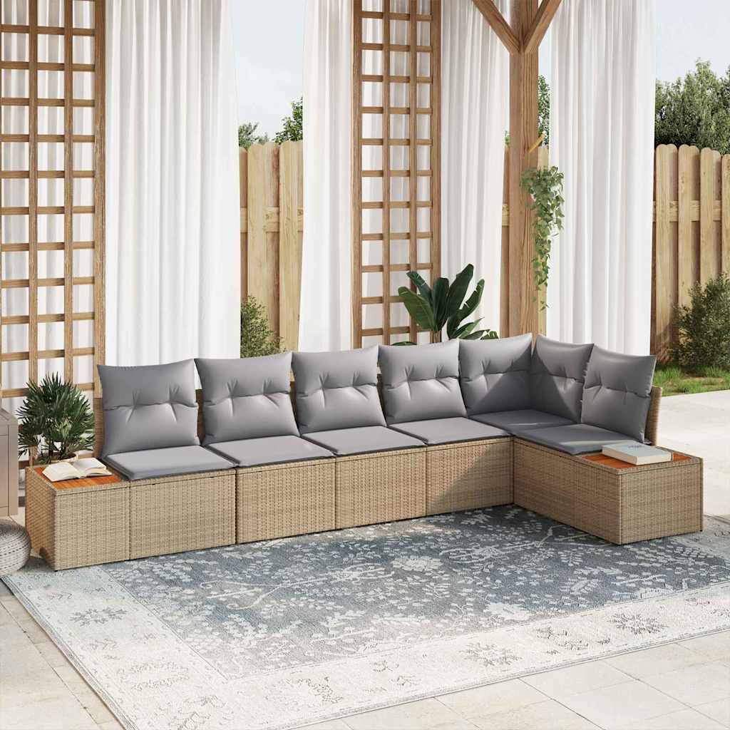 Gartensofa-set mit Kissen 6 pcs Beige Poly Rattan