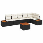 Gartensofa-set mit Kissen 7 pcs Schwarz Poly Rattan