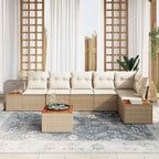 Gartensofa-set mit Kissen 7 pcs Beige Poly Rattan